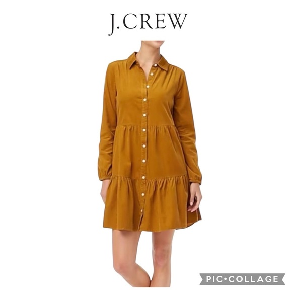 J. CREW Corduroy Collared Button Down long sleeve Shirt mini Dress Brown Size 6 - Picture 1 of 12